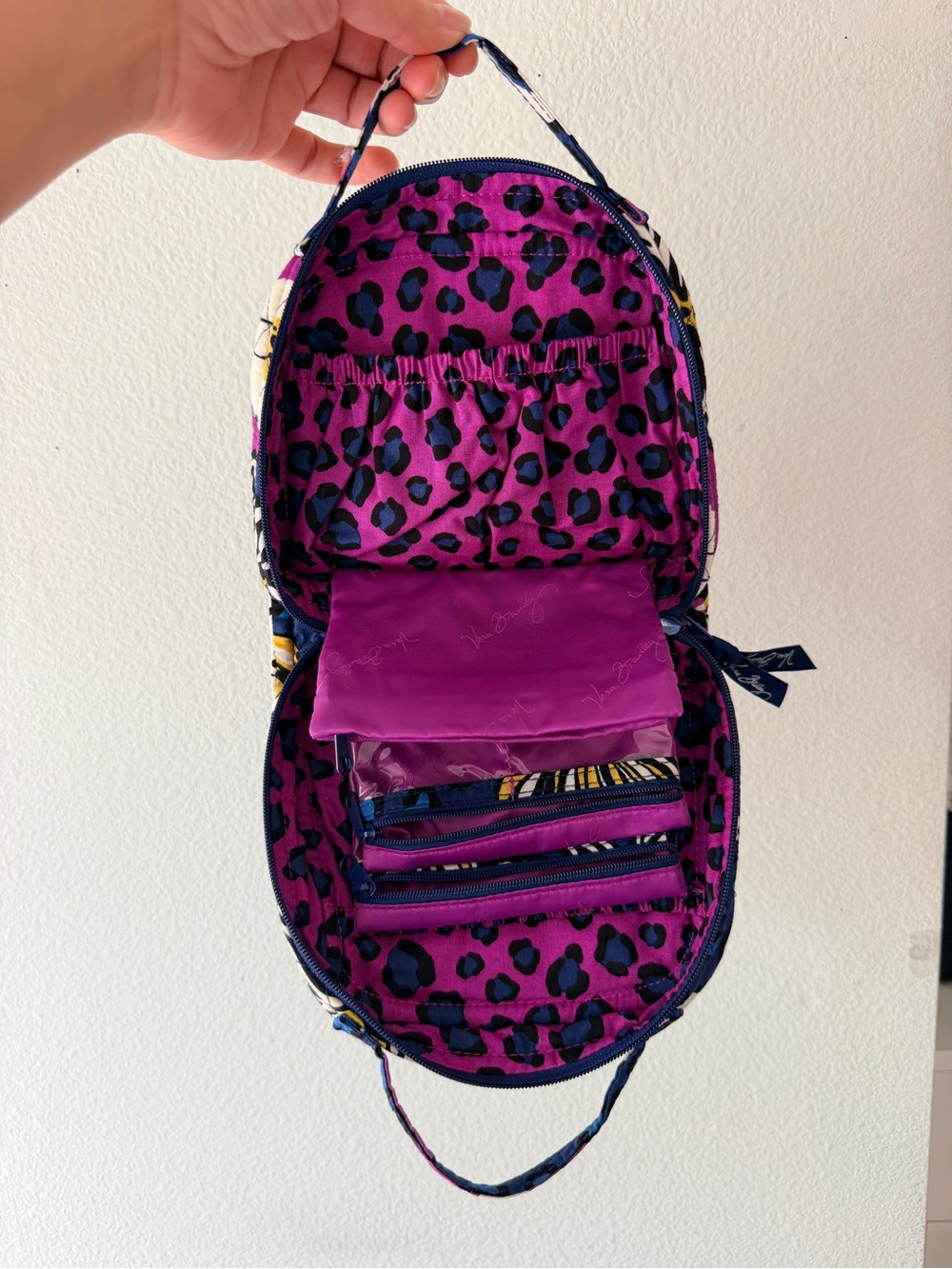 Vera Bradley Quilted Travel Cosmetic Organizer Bag Blue Purple Floral Print - Picture 3 of 3